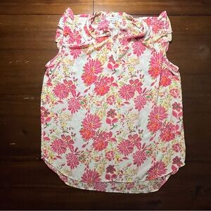Rose & Olive Pink Floral Ruffle Neck Sleeveless Tunic